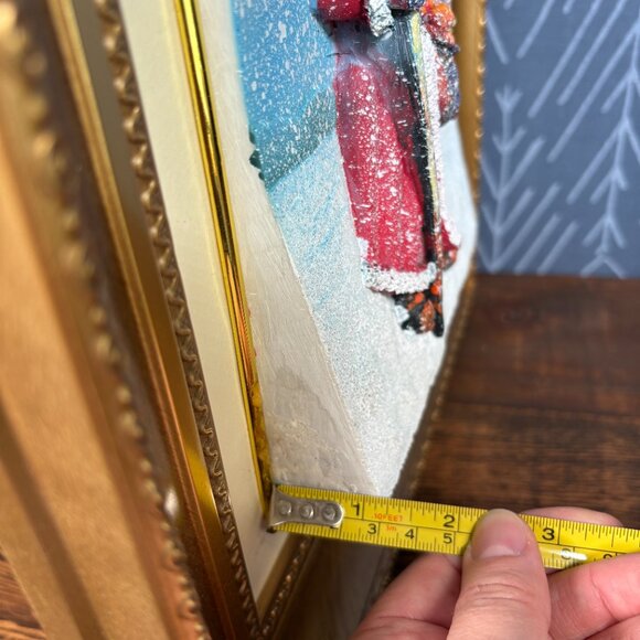 Vintage 3D Santa with Reindeer Framed Christmas Decor Textured Relief Wall Art - Picture 9 of 14